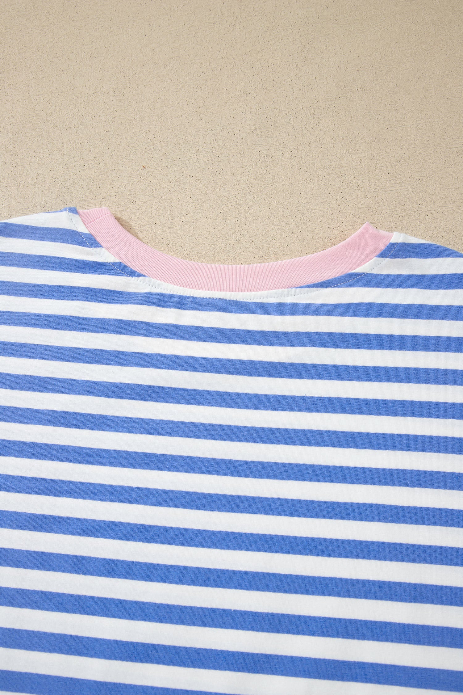 Sky Blue Stripe Contrast Trim Crew Neck Tee Knot Shorts 2pcs Set-Two Piece Sets/Short Sets-[Adult]-[Female]-2022 Online Blue Zone Planet