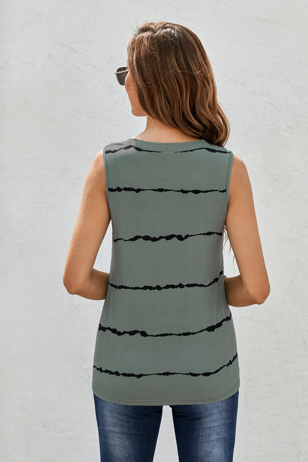 Gray Tie-dye Stripes Round Neck Tank Top-Tops/Tank Tops-[Adult]-[Female]-2022 Online Blue Zone Planet