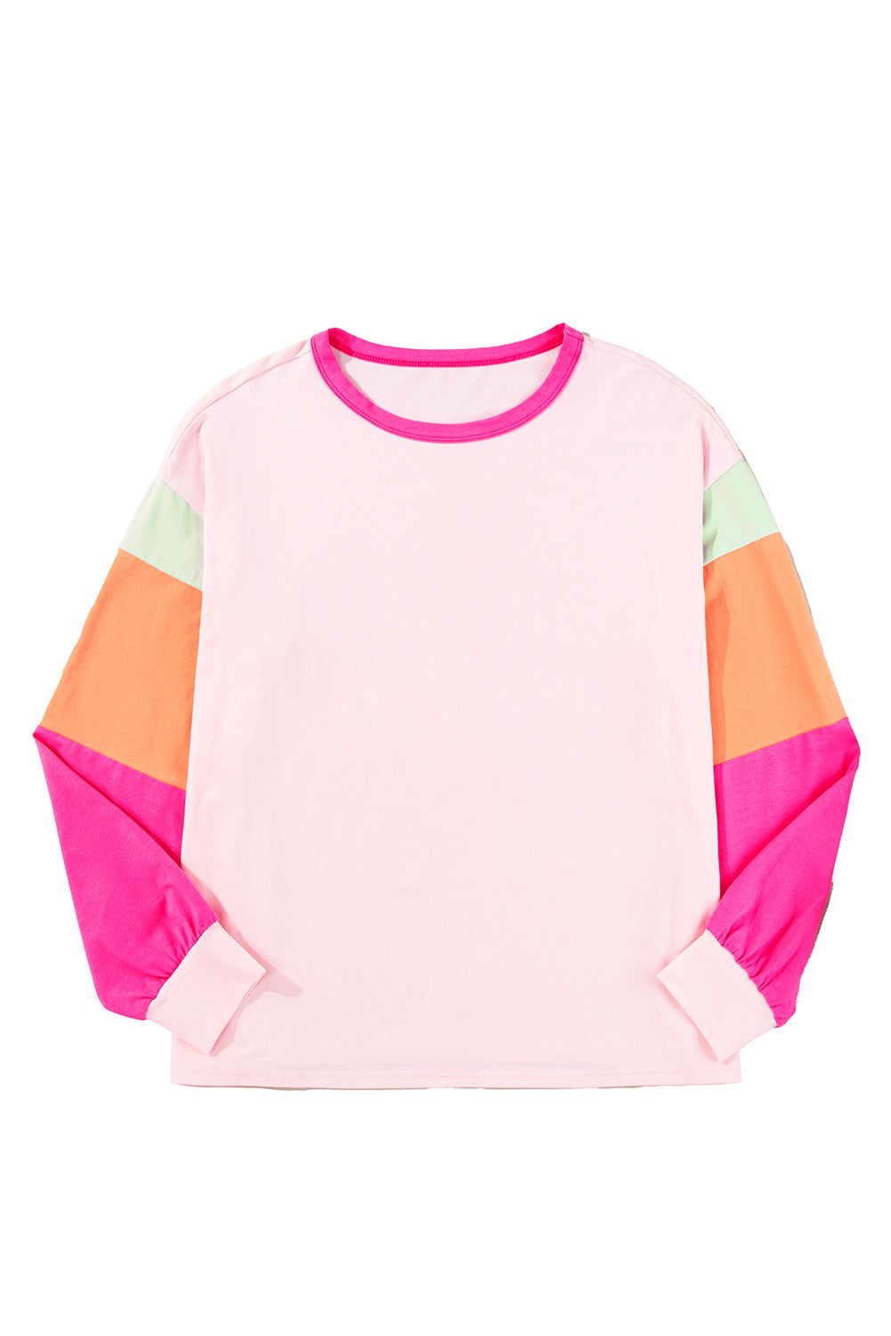 Green Colorblock Patchwork Long Sleeve Loose Top-Tops/Long Sleeve Tops-[Adult]-[Female]-2022 Online Blue Zone Planet