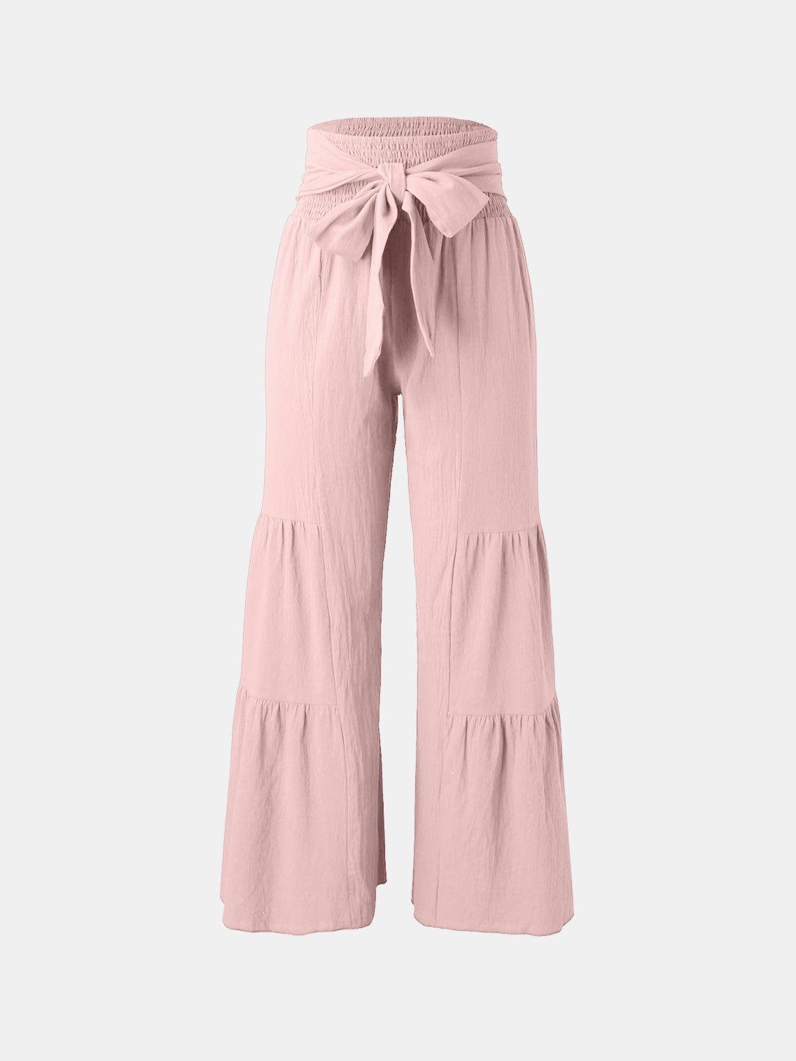 Tied Ruched Wide Leg Pants-BOTTOMS SIZES SMALL MEDIUM LARGE-[Adult]-[Female]-Blush Pink-S-2022 Online Blue Zone Planet