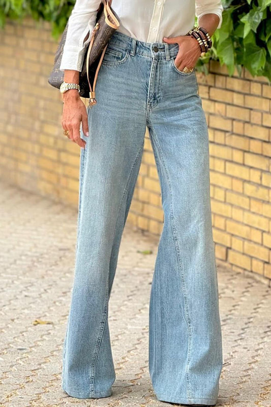 Wide Leg Jeans with Pockets-BOTTOMS SIZES SMALL MEDIUM LARGE-[Adult]-[Female]-Medium-6-2022 Online Blue Zone Planet