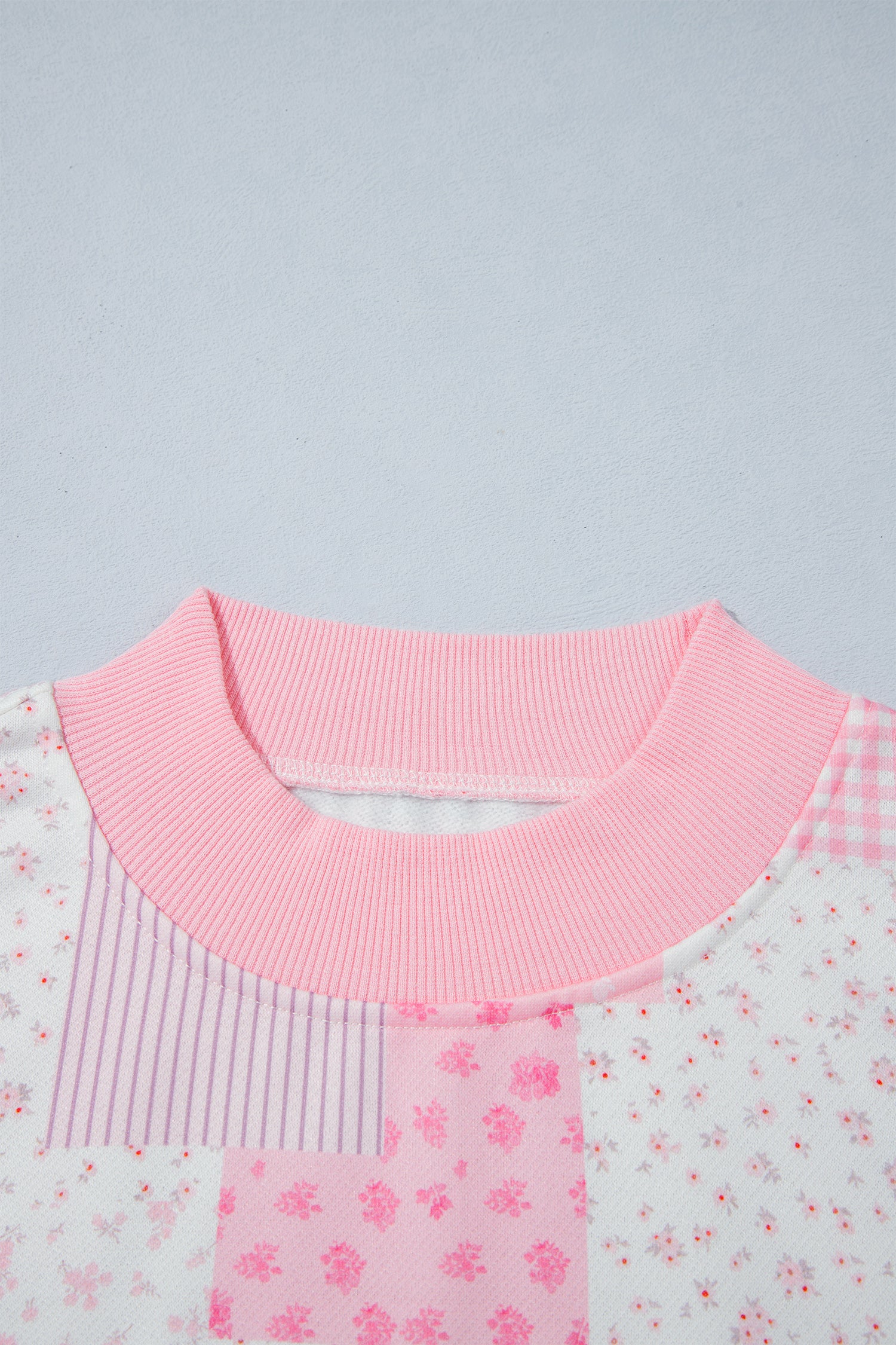 Light Pink Patchwork Floral Print Drop Shoulder Baggy Pullover Drawstring Shorts Set-Two Piece Sets/Short Sets-[Adult]-[Female]-2022 Online Blue Zone Planet