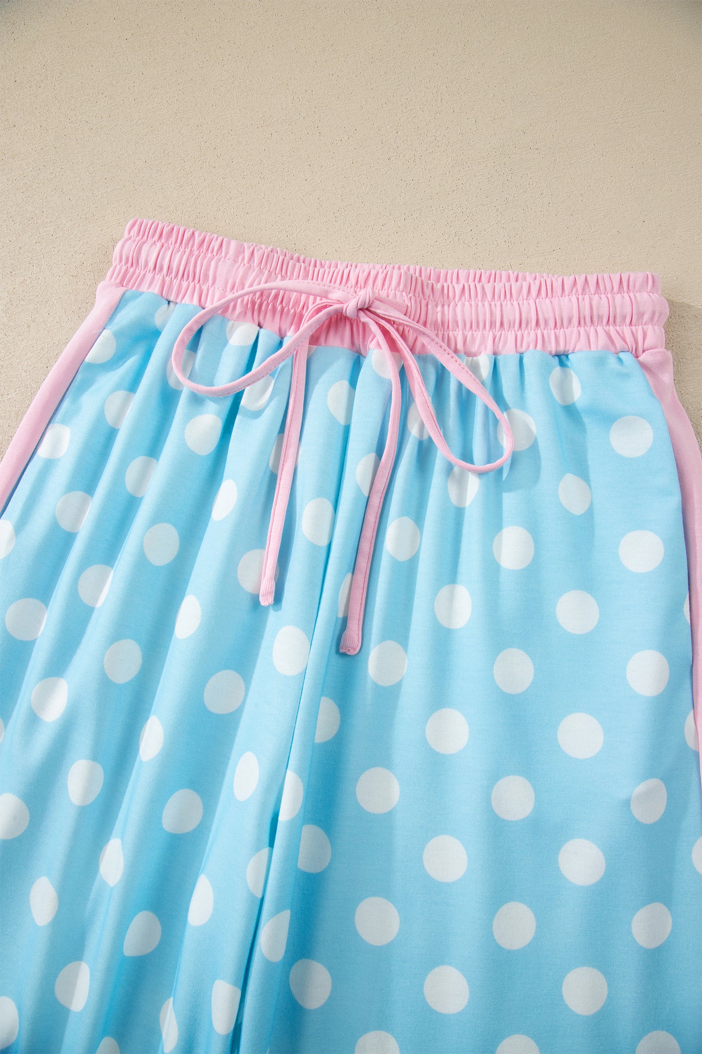Sky Blue Polka Dot Short Sleeve Top and Pants Set-Two Piece Sets/Pant Sets-[Adult]-[Female]-2022 Online Blue Zone Planet