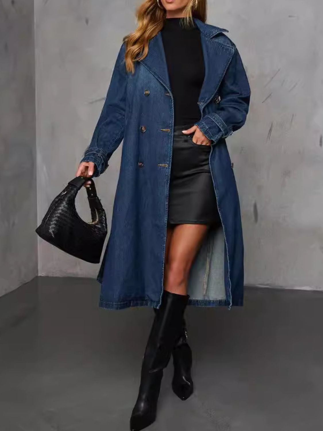 Button Up Long Sleeve Longline Denim Jacket-TOPS / DRESSES-[Adult]-[Female]-Dark-S-2022 Online Blue Zone Planet