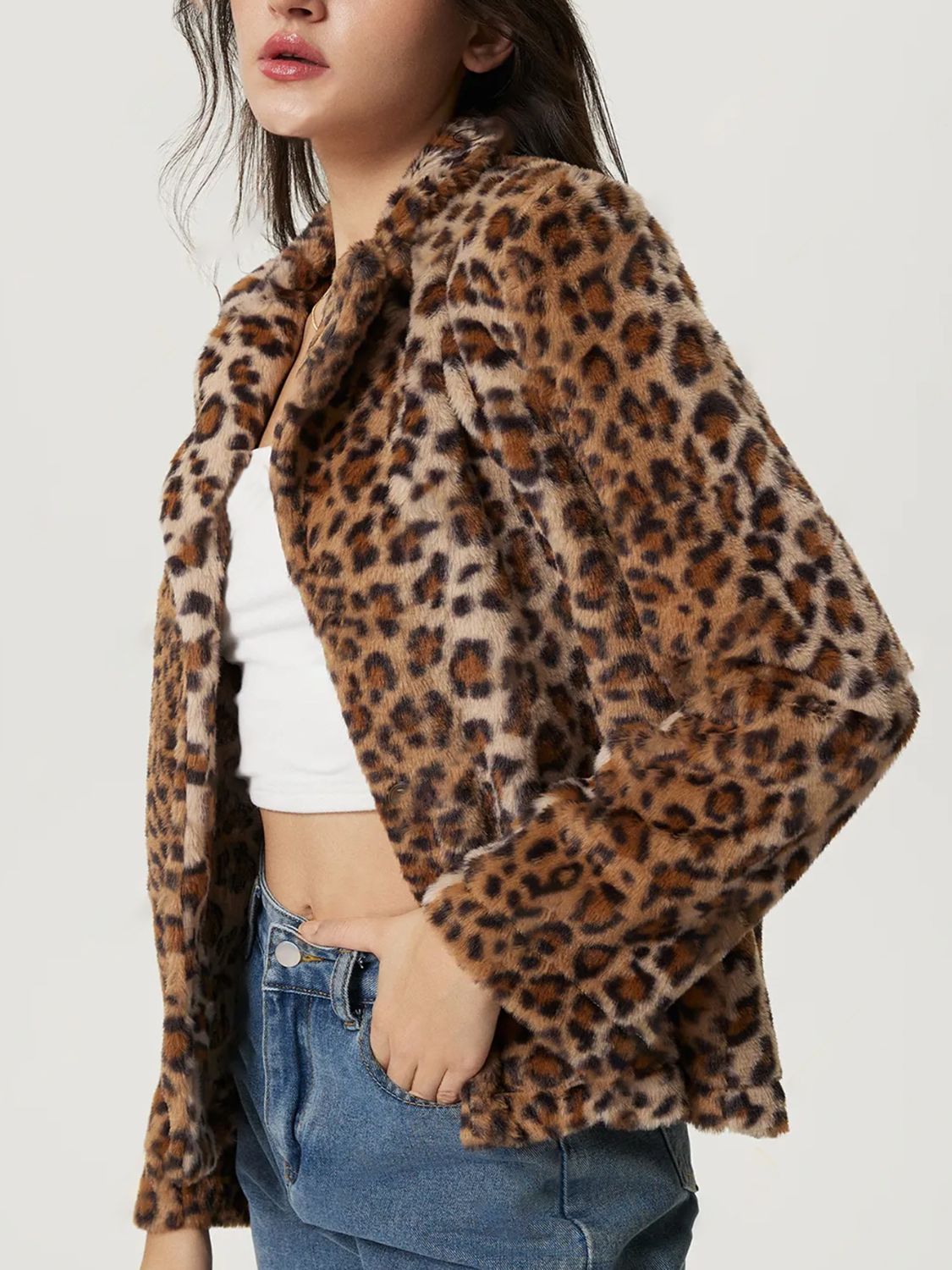 Blue Zone Planet | Fuzzy Leopard Collared Neck Jacket-TOPS / DRESSES-[Adult]-[Female]-2022 Online Blue Zone Planet