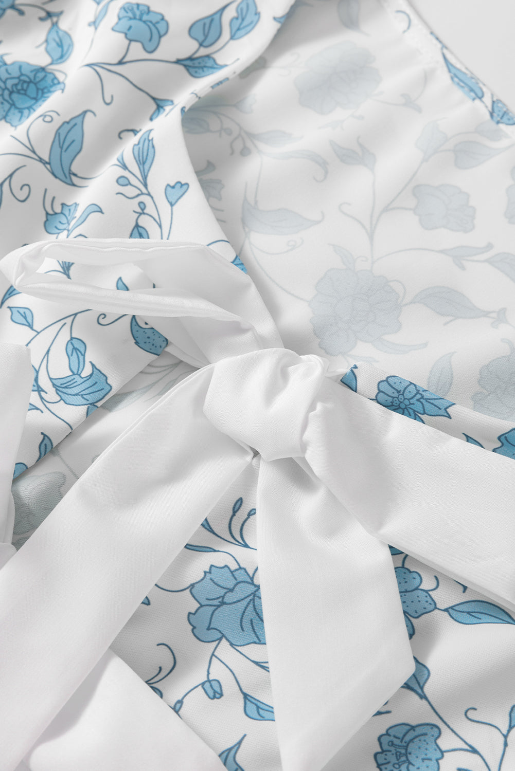 Sky Blue Floral Contrast Bow Puff Sleeve Mini Dress-TOPS / DRESSES-[Adult]-[Female]-2022 Online Blue Zone Planet