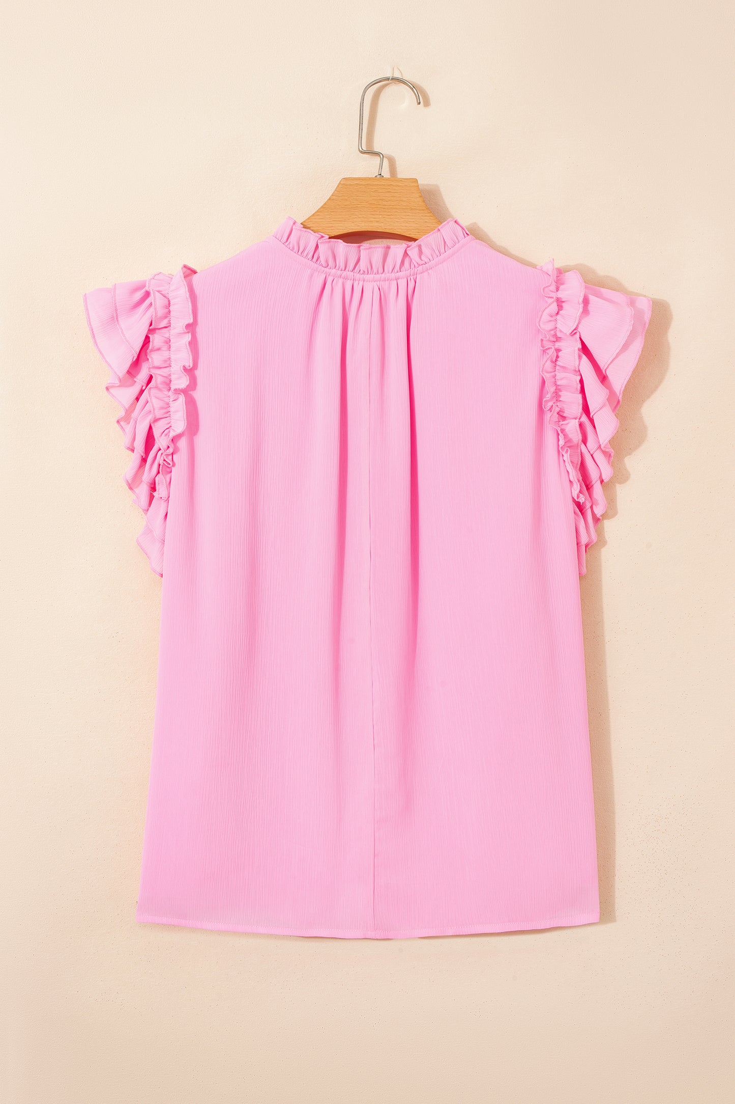Bonbon Plus Size Textured Tassel Tie V Neck Ruffle Short Sleeve Blouse-Plus Size/Plus Size Tops/Plus Size Blouses & Shirts-[Adult]-[Female]-2022 Online Blue Zone Planet