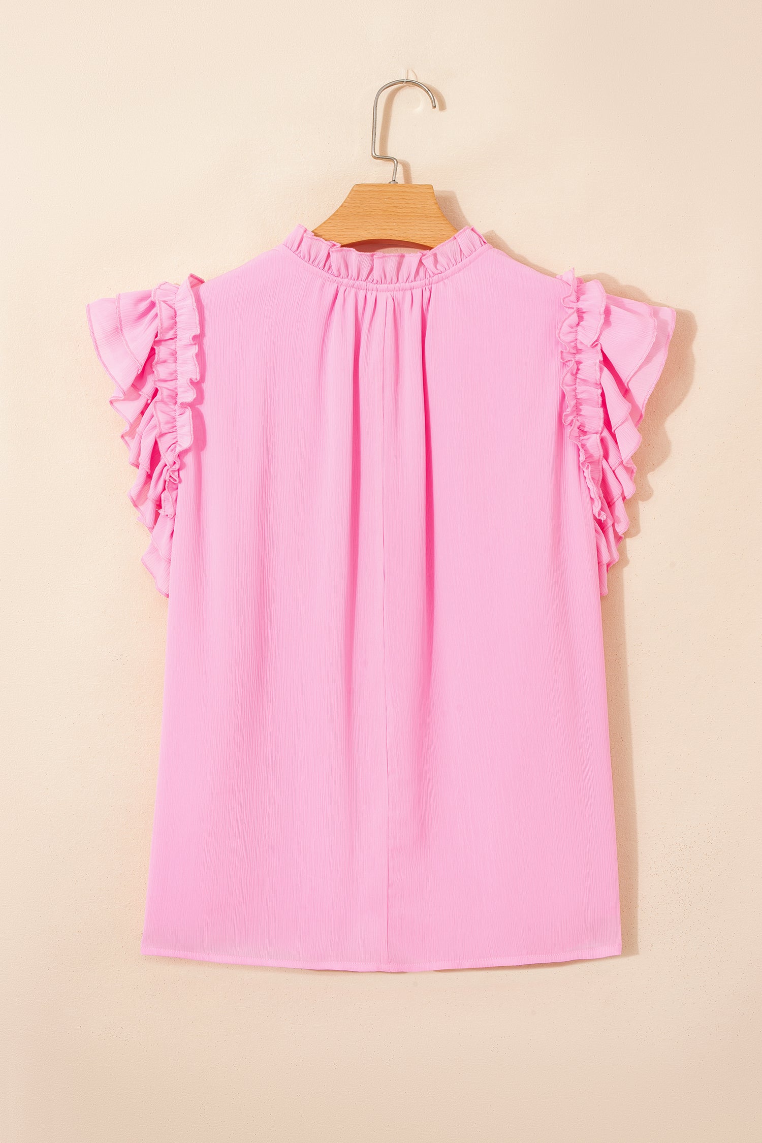 Bonbon Plus Size Textured Tassel Tie V Neck Ruffle Short Sleeve Blouse-Plus Size/Plus Size Tops/Plus Size Blouses & Shirts-[Adult]-[Female]-2022 Online Blue Zone Planet