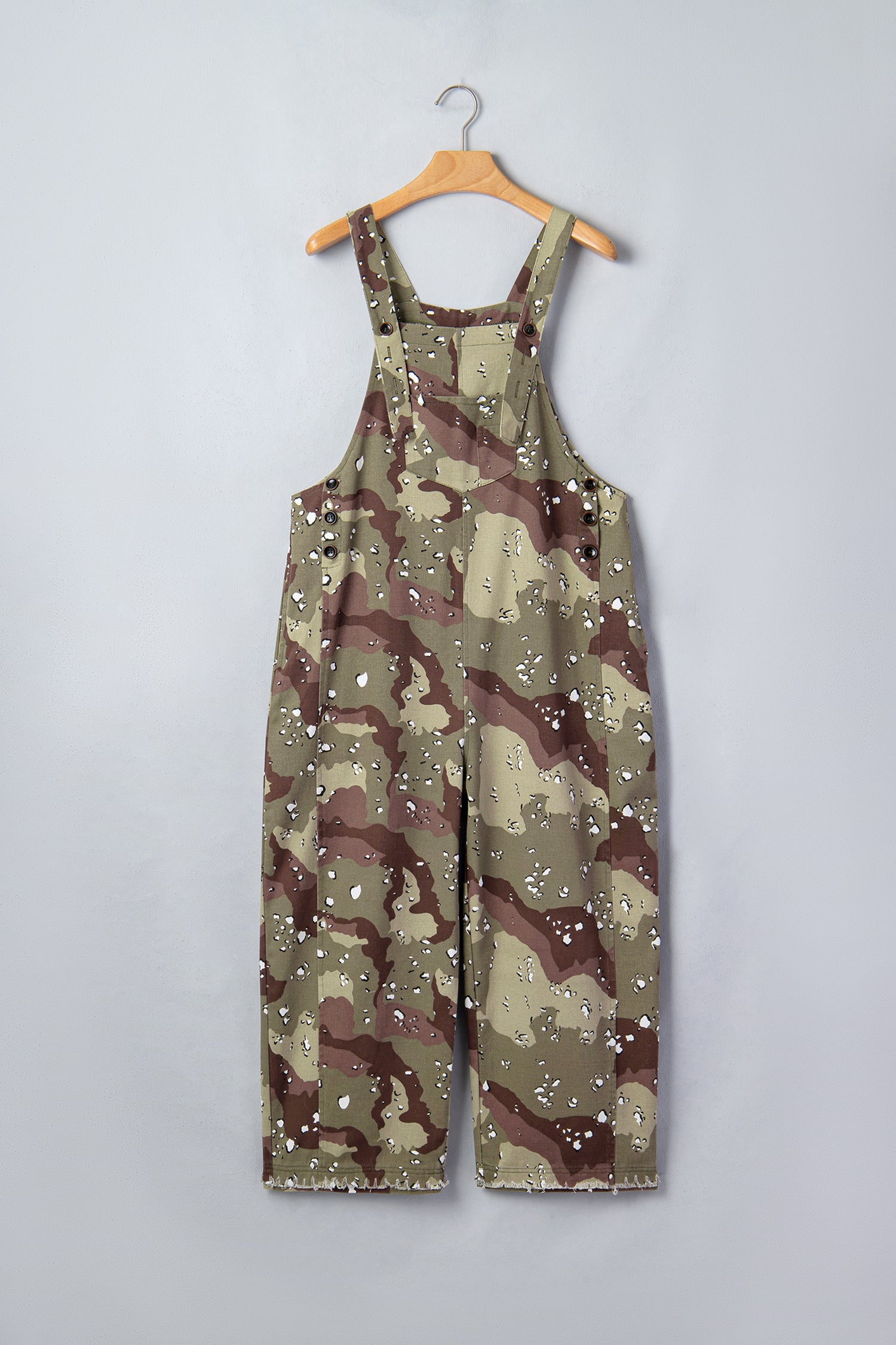 Green Camouflage Print Leopard Detail Loose Denim Overall Cropped Jumpsuit-Bottoms/Jumpsuits & Rompers-[Adult]-[Female]-2022 Online Blue Zone Planet