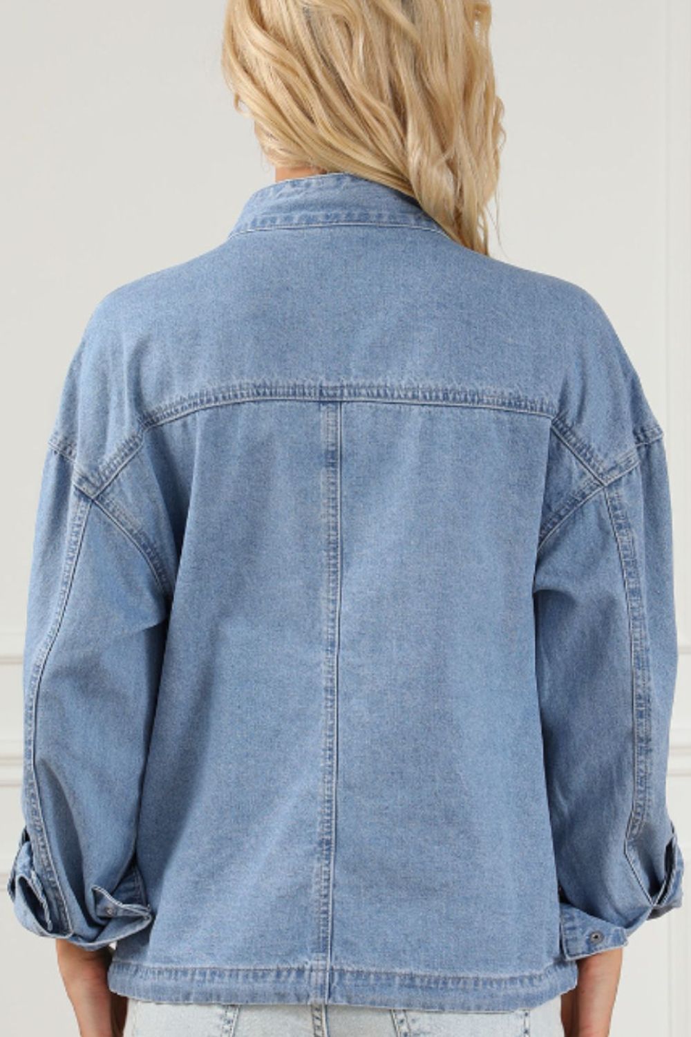 Blue Zone Planet | Drawstring Snap Down Denim Jacket with Chest Pockets-TOPS / DRESSES-[Adult]-[Female]-2022 Online Blue Zone Planet