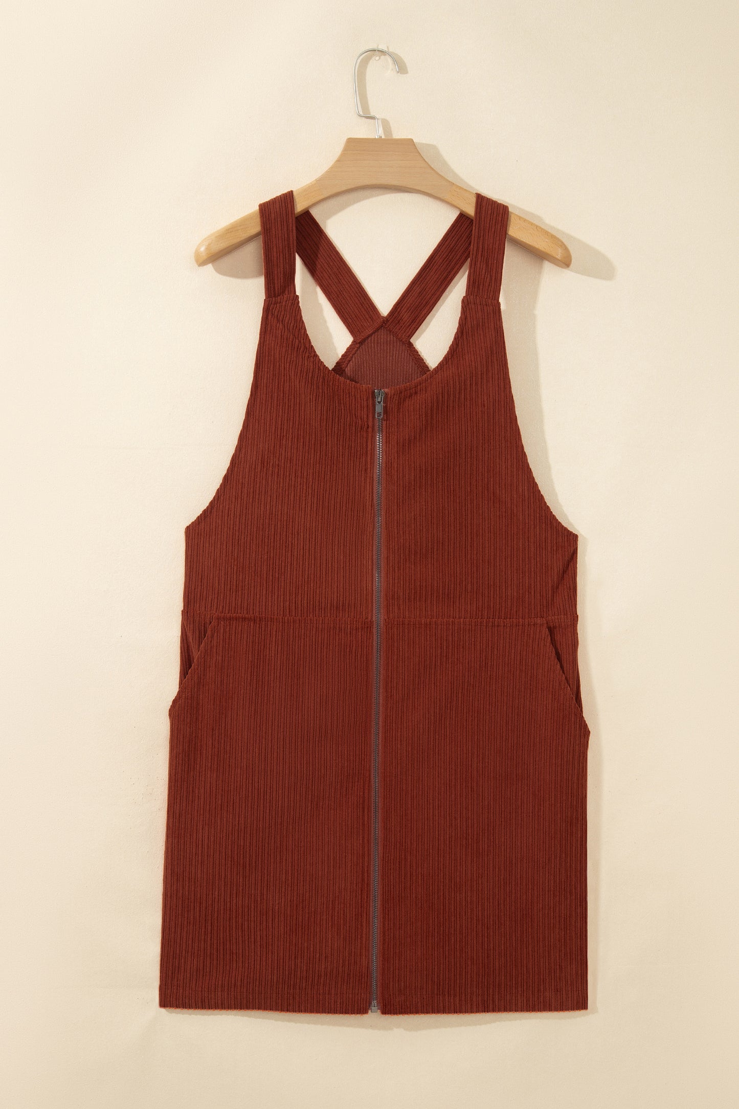 Clay Ribbed Corduroy Zip-Up Sleeveless Pocket Sheath Dress-TOPS / DRESSES-[Adult]-[Female]-2022 Online Blue Zone Planet