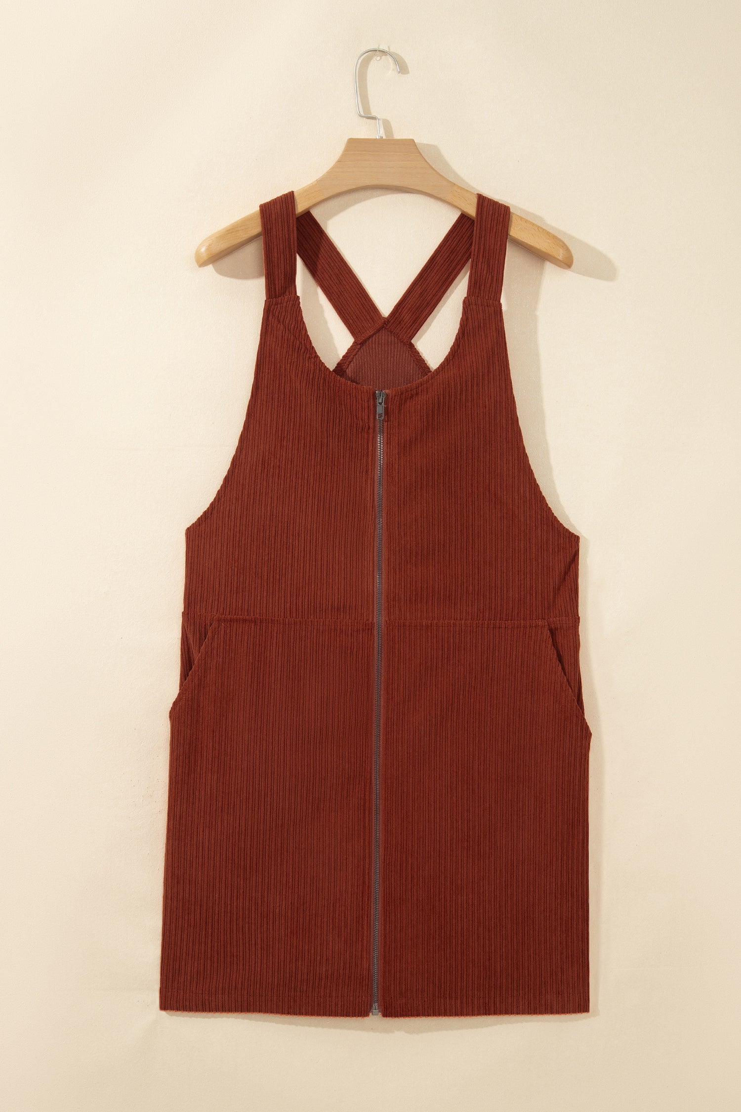 Clay Ribbed Corduroy Zip-Up Sleeveless Pocket Sheath Dress-TOPS / DRESSES-[Adult]-[Female]-2022 Online Blue Zone Planet