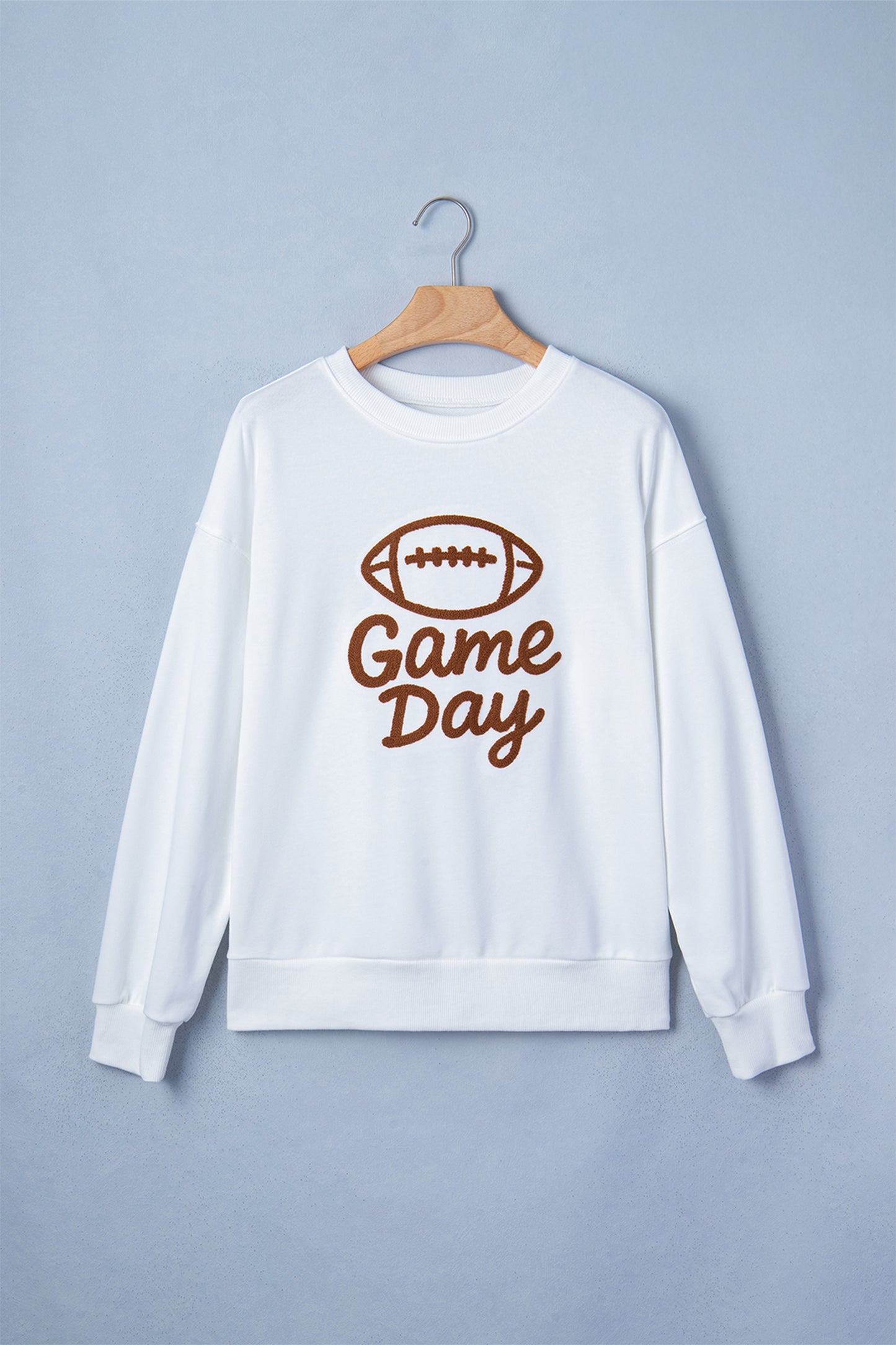 White Embroidered Slogan Game Day Rugby Pattern Crewneck Sweatshirt-Tops/Sweatshirts & Hoodies-[Adult]-[Female]-2022 Online Blue Zone Planet