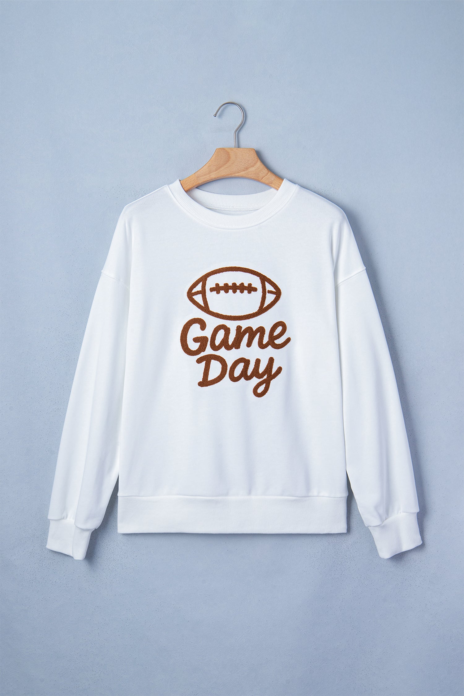 White Embroidered Slogan Game Day Rugby Pattern Crewneck Sweatshirt-Tops/Sweatshirts & Hoodies-[Adult]-[Female]-2022 Online Blue Zone Planet