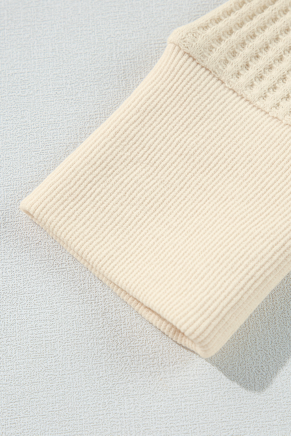 Blue Zone Planet | Beige Thermal Knit Patchwork Exposed Seam Long Sleeve Top-Tops/Long Sleeve Tops-[Adult]-[Female]-2022 Online Blue Zone Planet