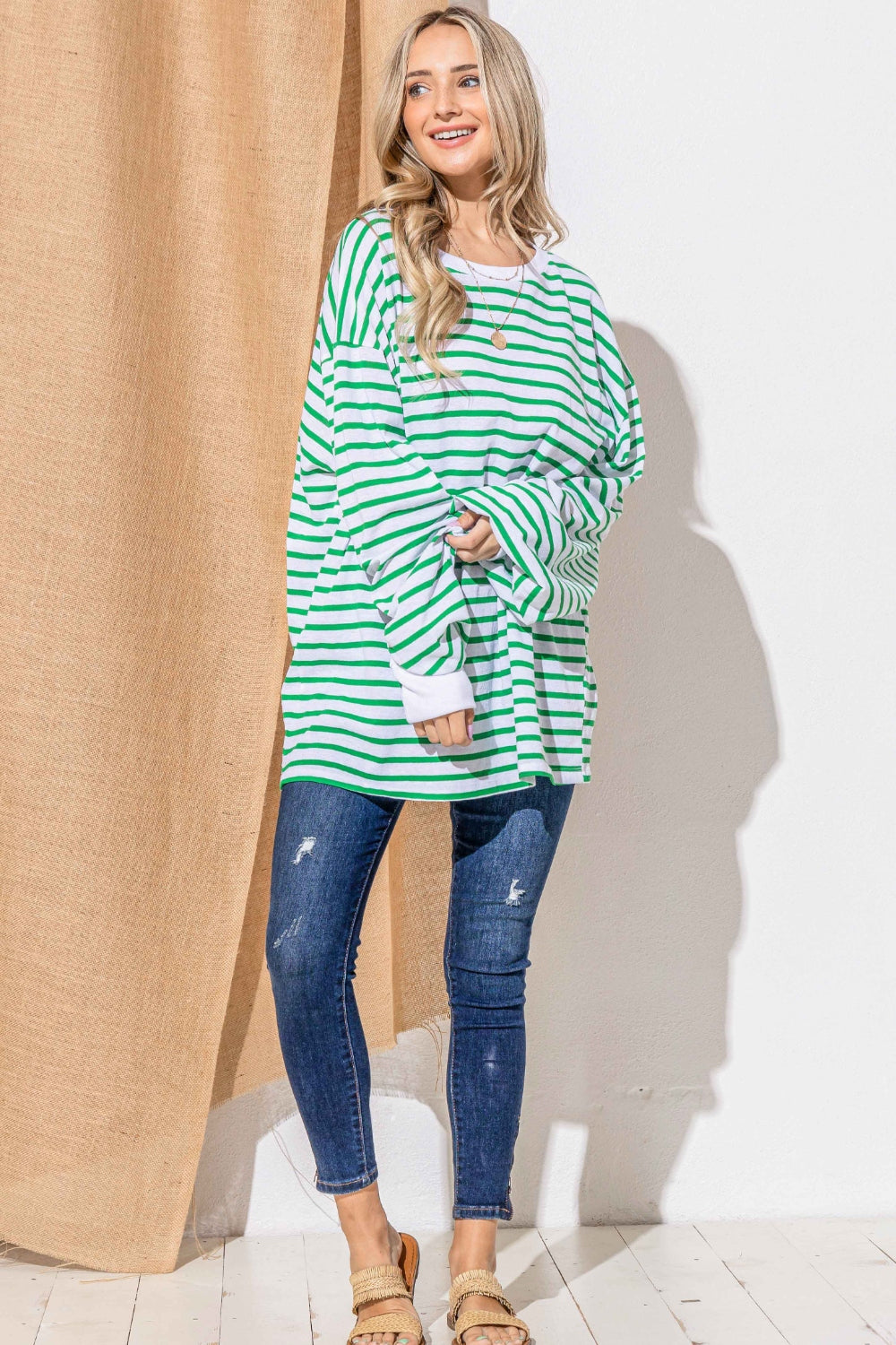 And The Why Oversized Striped Balloon Sleeve Top-TOPS / DRESSES-[Adult]-[Female]-2022 Online Blue Zone Planet