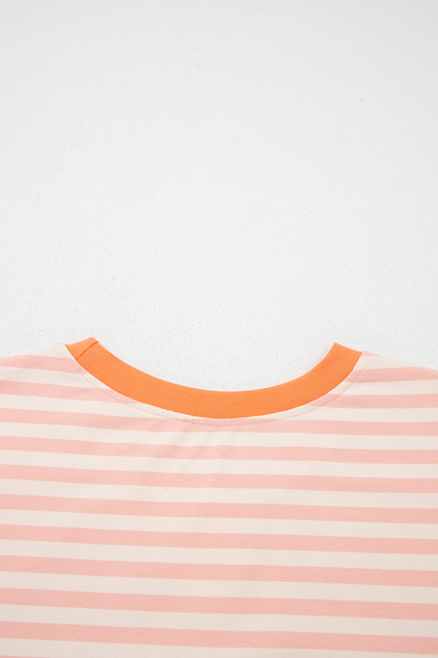 Pink Stripe Contrast Neck Loose Tee and Drawstring Shorts Set-Two Piece Sets/Short Sets-[Adult]-[Female]-2022 Online Blue Zone Planet