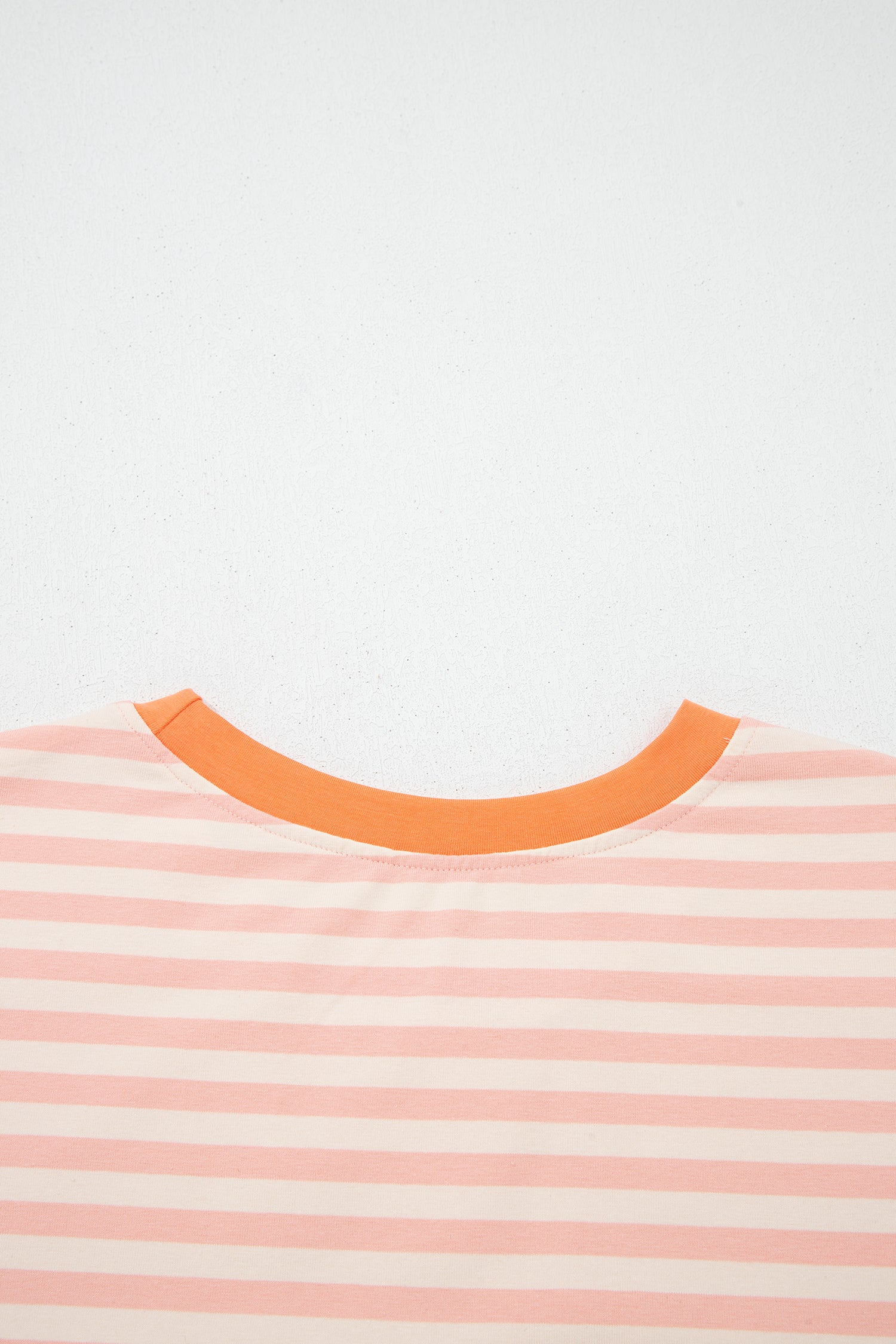 Pink Stripe Contrast Neck Loose Tee and Drawstring Shorts Set-Two Piece Sets/Short Sets-[Adult]-[Female]-2022 Online Blue Zone Planet