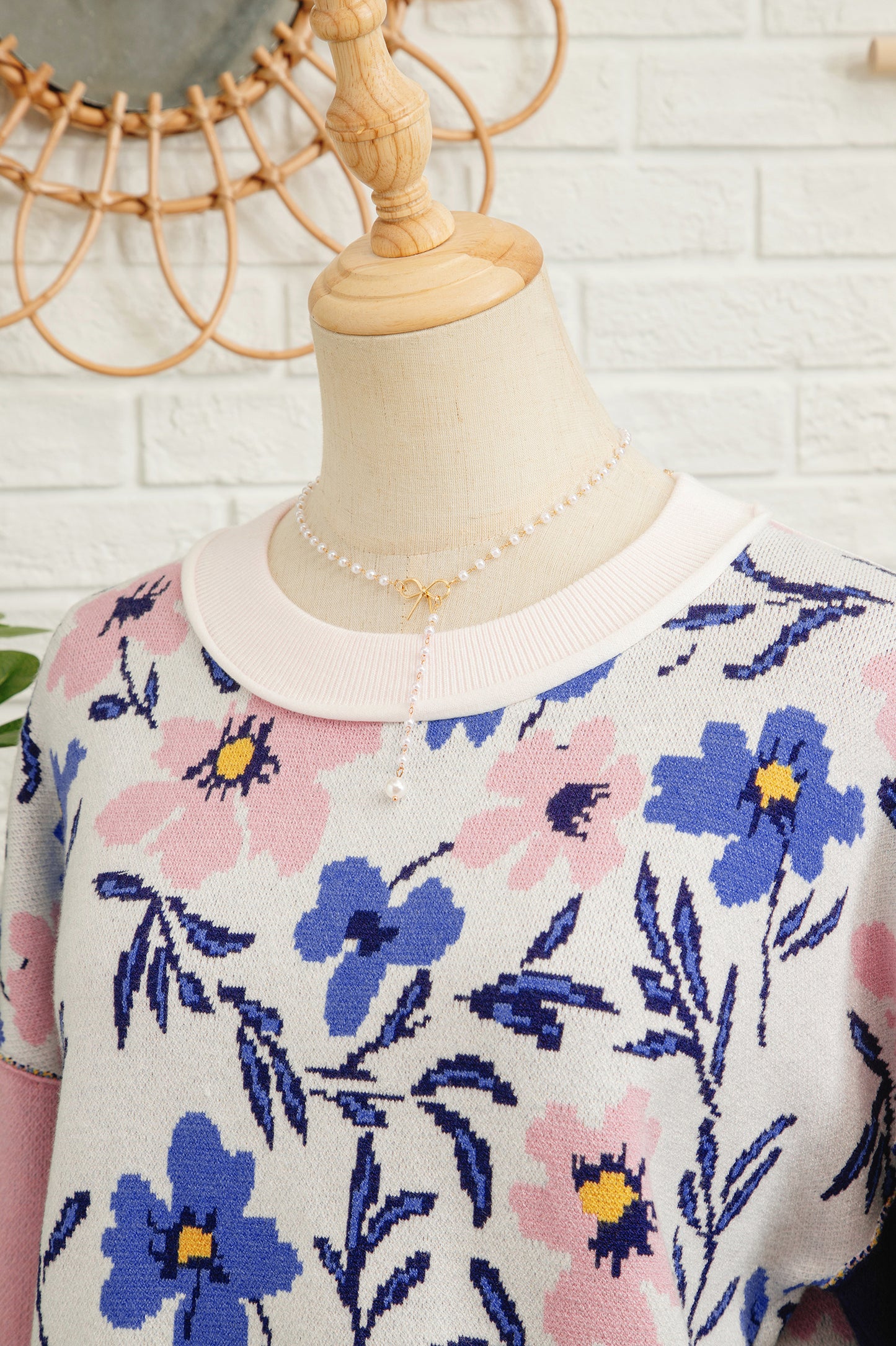 Khaki Floral Panel Colorblock Sleeve Patchwork Sweater-TOPS / DRESSES-[Adult]-[Female]-2022 Online Blue Zone Planet