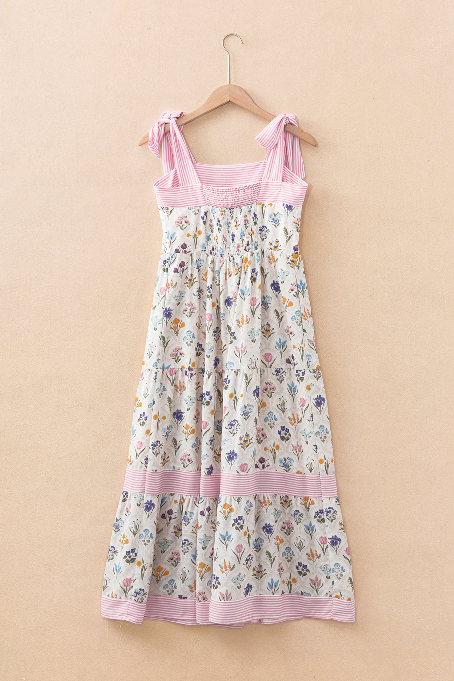 Multicolour Floral Print Striped Detail Knot Straps Maxi Dress-TOPS / DRESSES-[Adult]-[Female]-2022 Online Blue Zone Planet