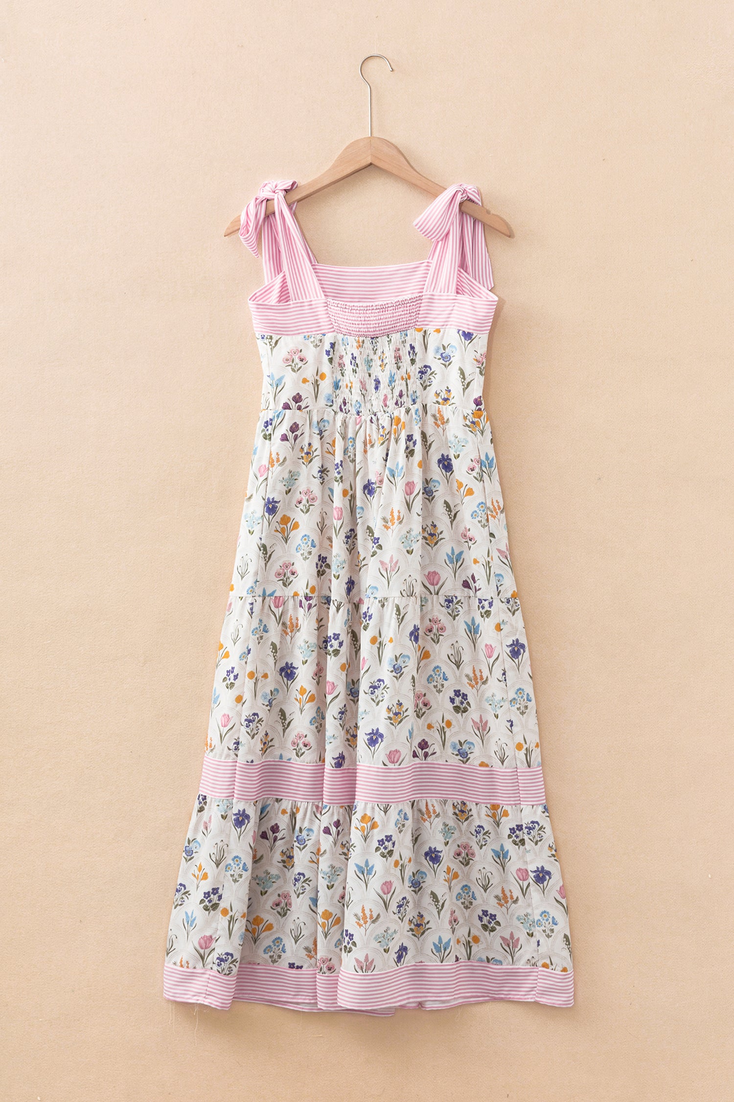 Multicolour Floral Print Striped Detail Knot Straps Maxi Dress-TOPS / DRESSES-[Adult]-[Female]-2022 Online Blue Zone Planet