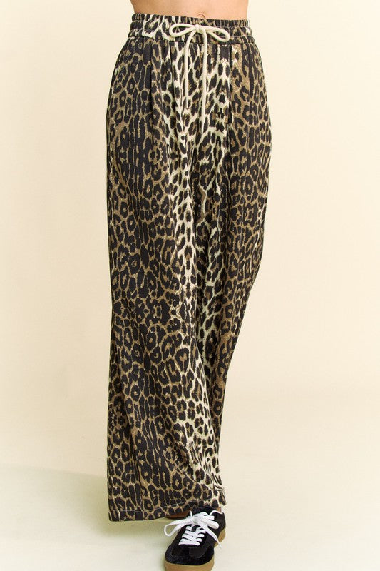 Davi & Dani Leopard Wide Leg Pants-BOTTOM SIZES SMALL MEDIUM LARGE-[Adult]-[Female]-Leopard-S-2022 Online Blue Zone Planet