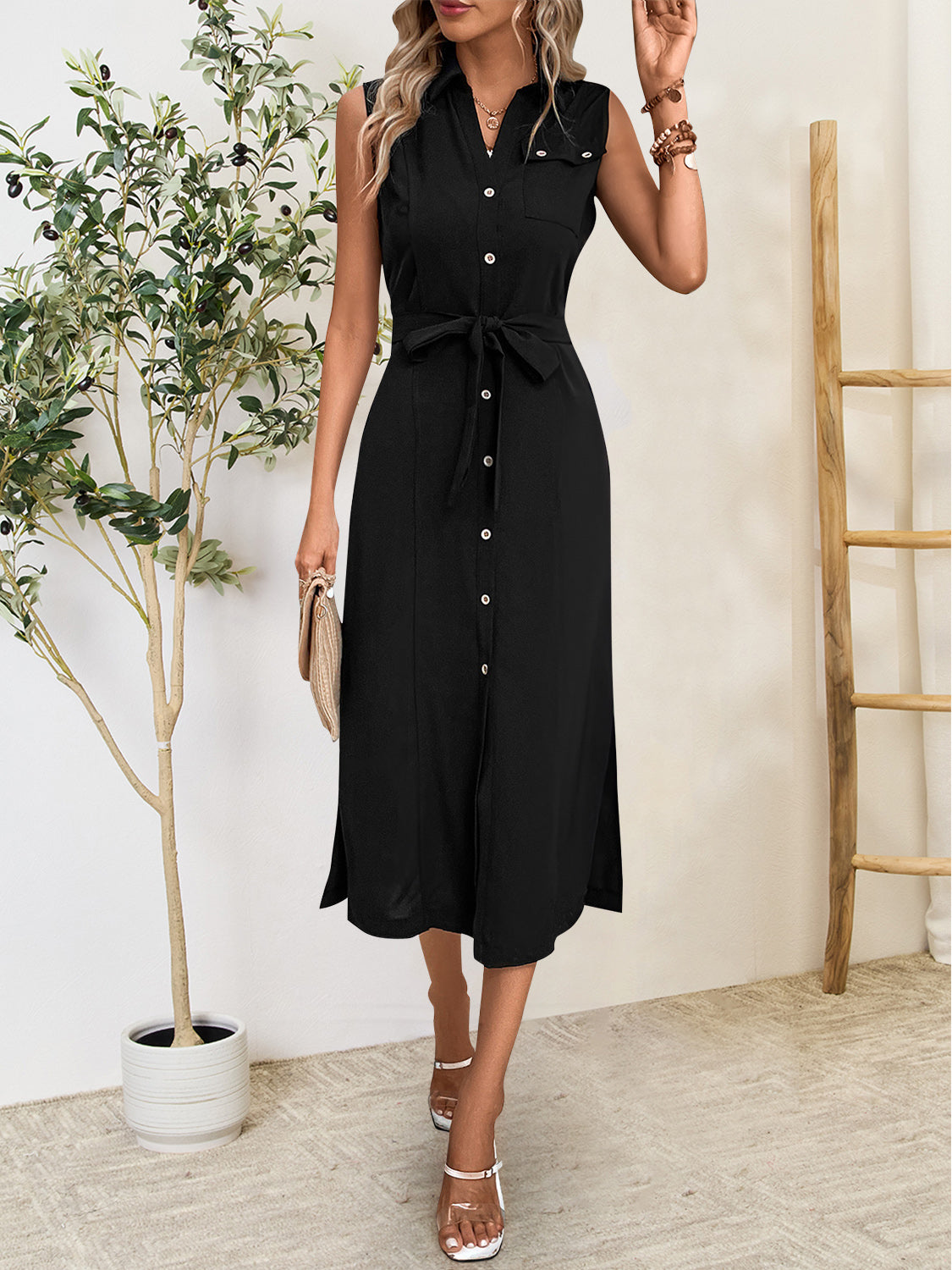 Button Up Sleeveless Midi Dress Button Up Sleeveless Midi Dress