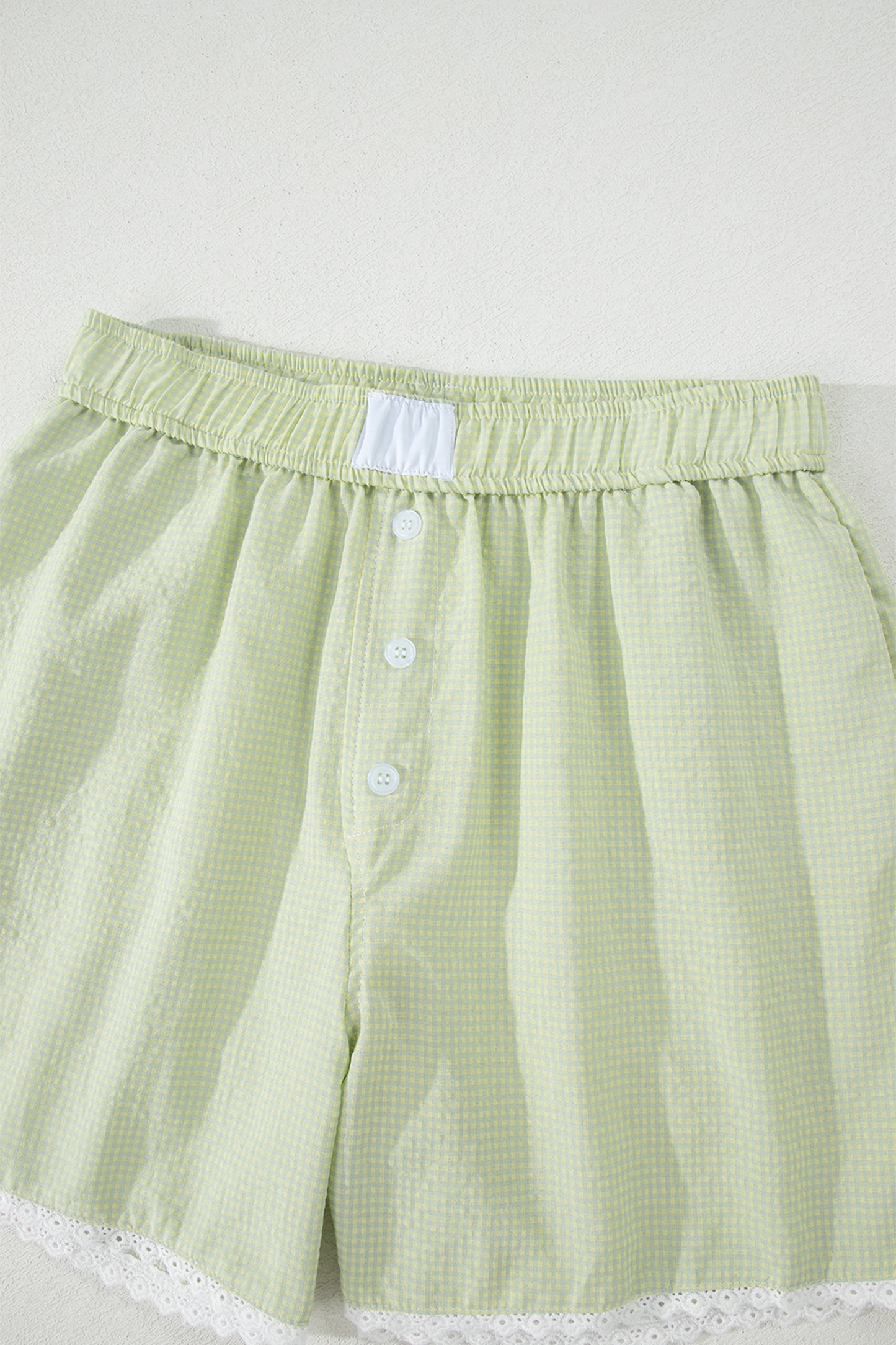 Green Gingham Plaid Button Detail Lace Trim Boxer Shorts-Bottoms/Casual Shorts-[Adult]-[Female]-2022 Online Blue Zone Planet