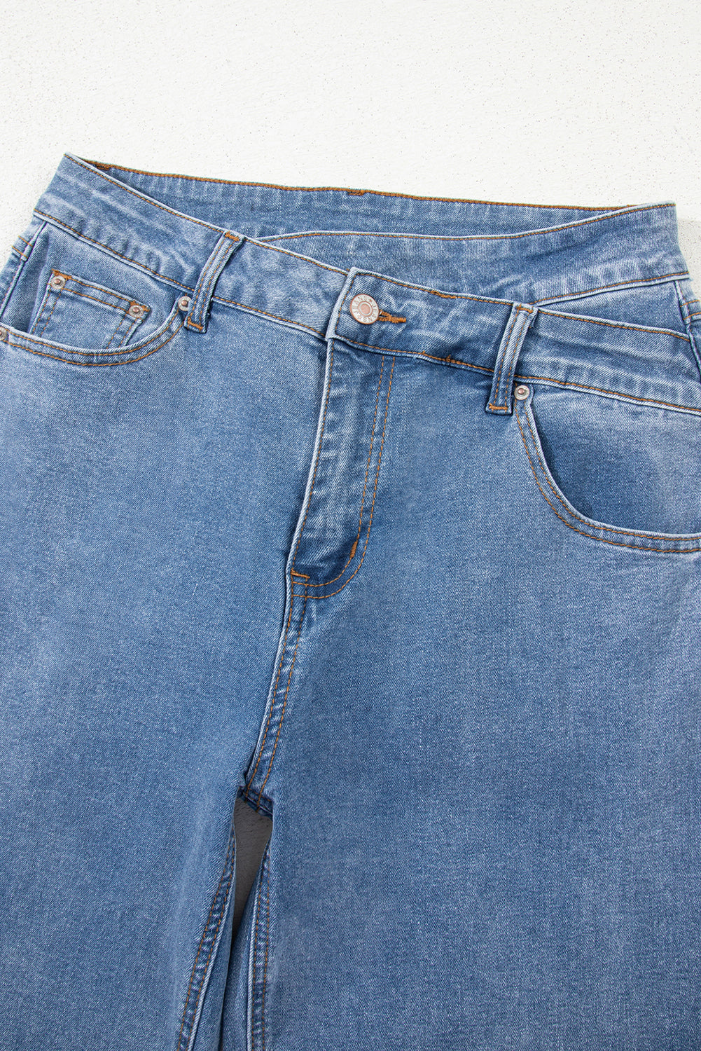 Blue Mid Rise Asymmetrical Waist Wide Leg Jeans-Bottoms/Jeans-[Adult]-[Female]-2022 Online Blue Zone Planet