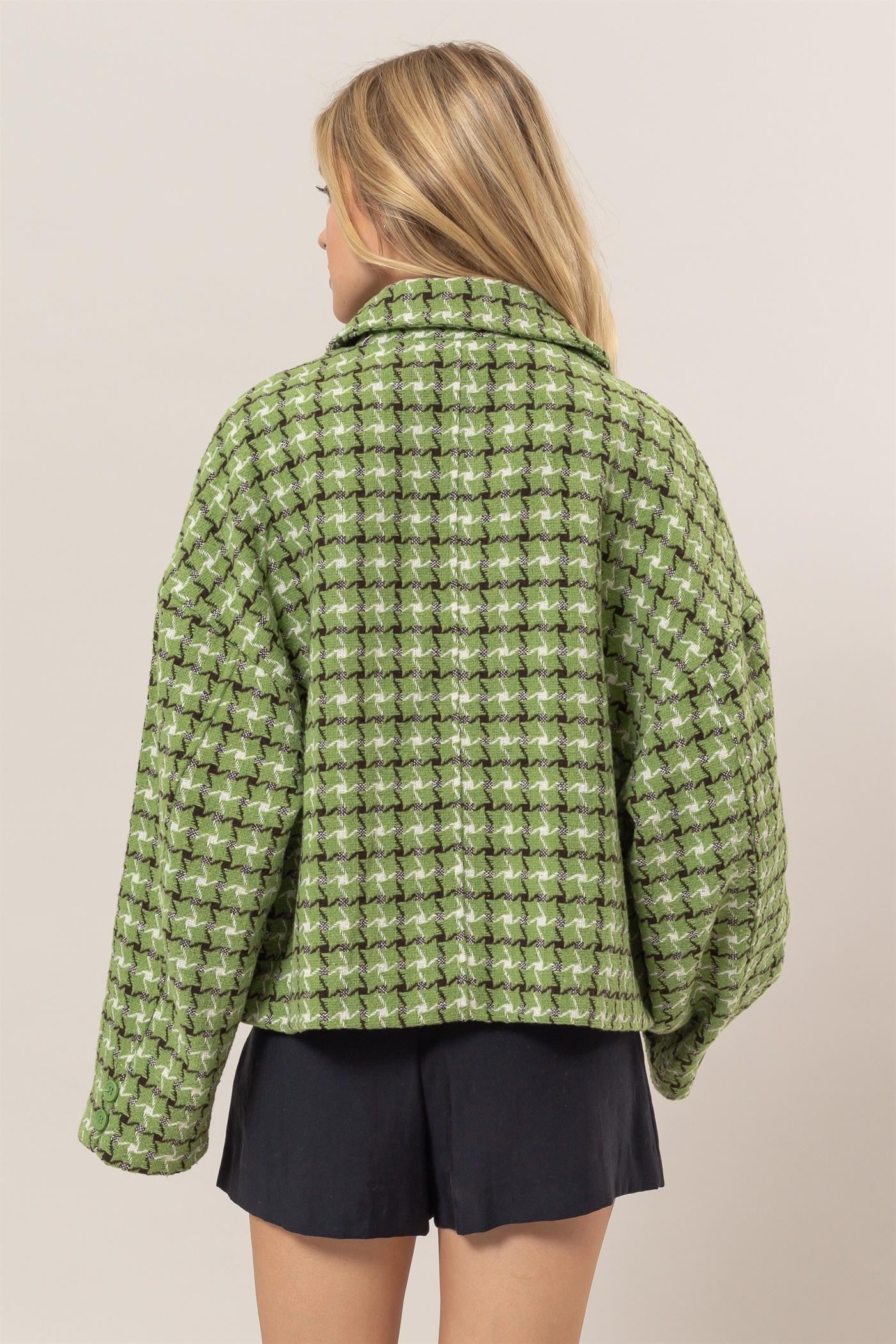 HYFVE Tweed Plaid Button Up Collared Neck Jacket-TOPS / DRESSES-[Adult]-[Female]-2022 Online Blue Zone Planet