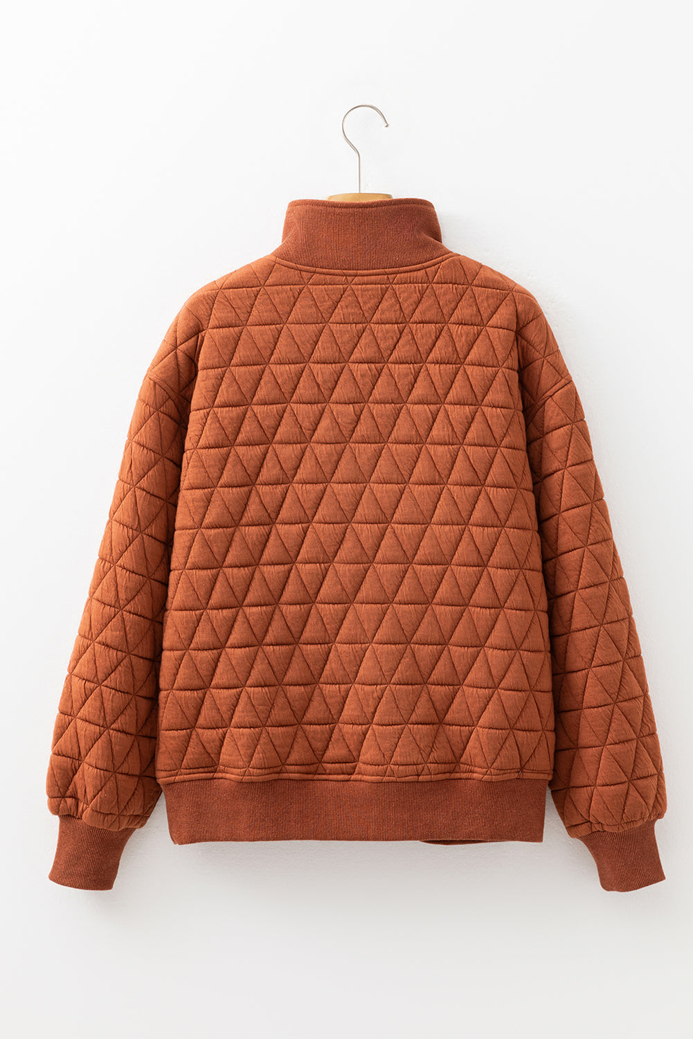 Straw Yellow Geometric Quilted Half Zipped Loose Sweatshirt-Tops/Sweatshirts & Hoodies-[Adult]-[Female]-2022 Online Blue Zone Planet
