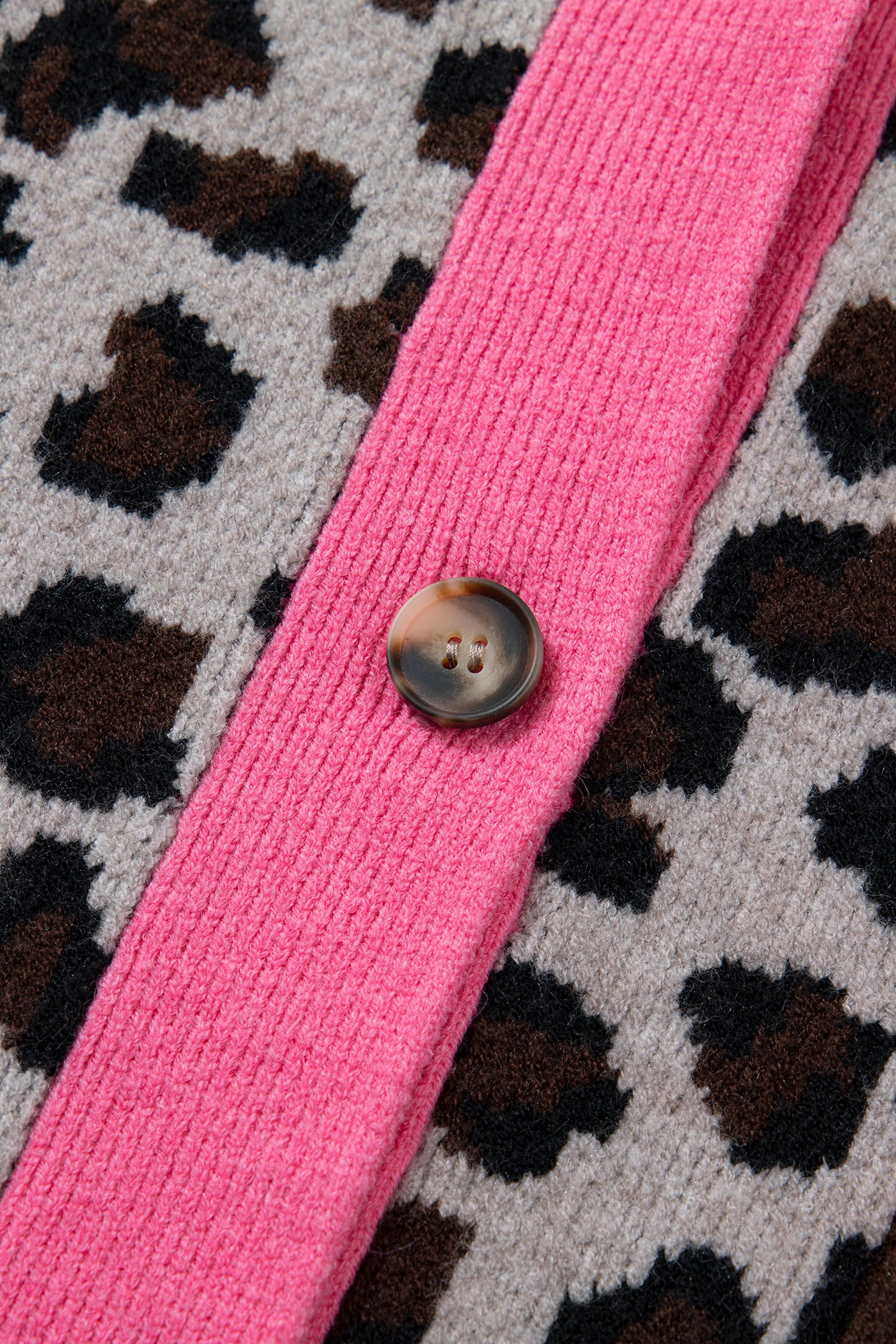 Khaki Oversize Color Block Trim Button Down Leopard Print Cardigan-Sweaters & Cardigans/Cardigans-[Adult]-[Female]-2022 Online Blue Zone Planet