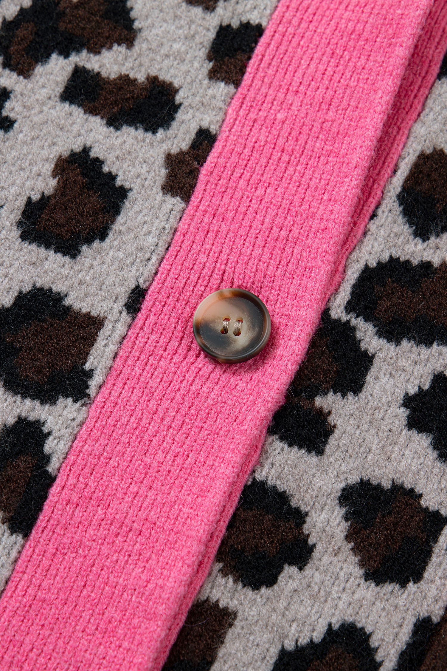 Khaki Oversize Color Block Trim Button Down Leopard Print Cardigan-Sweaters & Cardigans/Cardigans-[Adult]-[Female]-2022 Online Blue Zone Planet