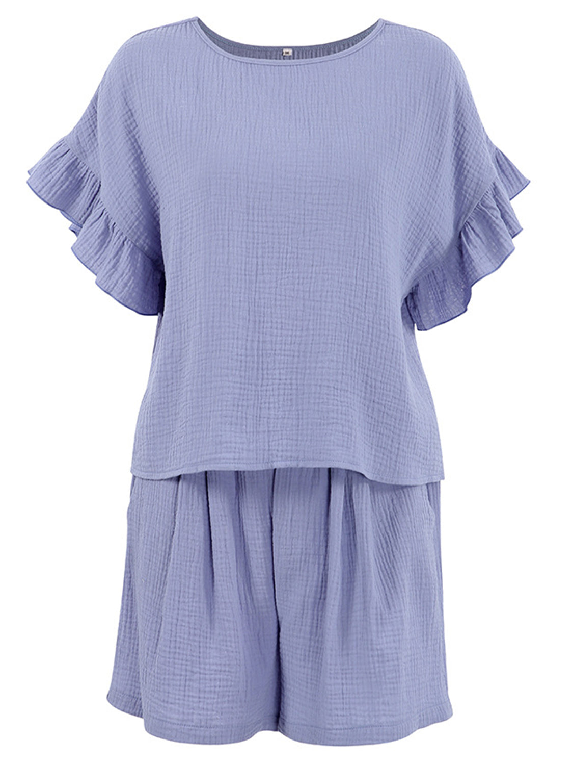 Blue Zone Planet | Ruffled Round Neck Top and Shorts Set-TOPS / DRESSES-[Adult]-[Female]-2022 Online Blue Zone Planet