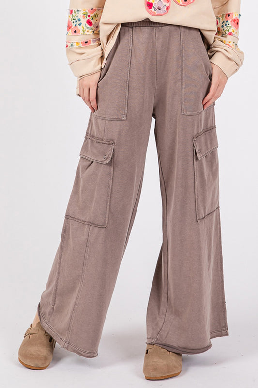 SAGE + FIG Knit Terry Mineral Wash Wide Leg Pants-TOPS / DRESSES-[Adult]-[Female]-Charcoal-S-2022 Online Blue Zone Planet