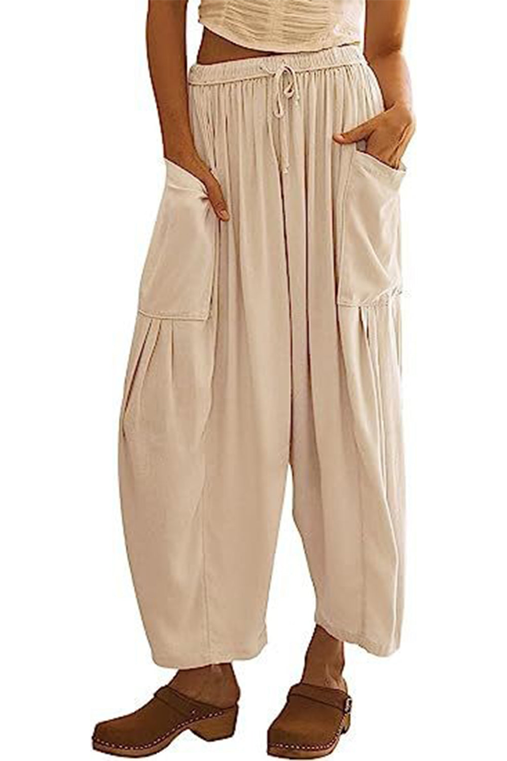 Full Size Pocketed Drawstring Wide Leg Pants-BOTTOMS SIZES SMALL MEDIUM LARGE-[Adult]-[Female]-Tan-S-2022 Online Blue Zone Planet