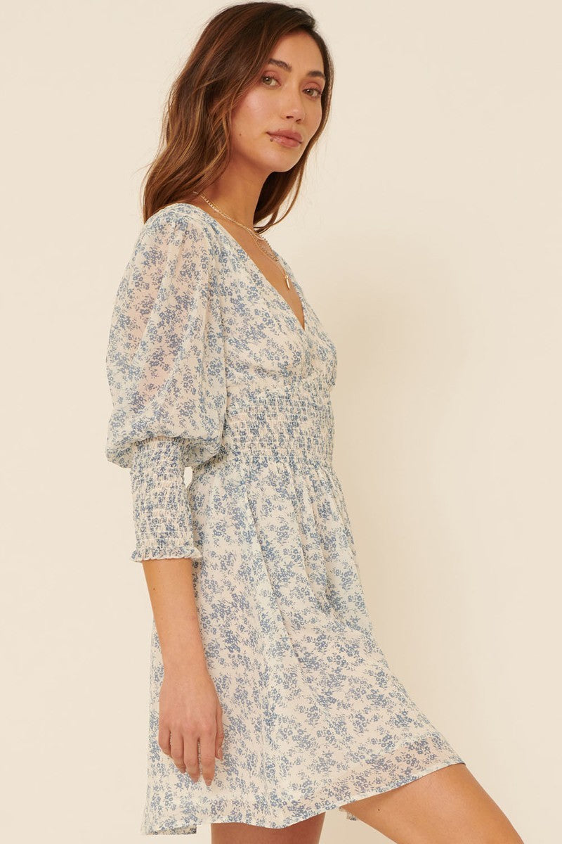 A Floral-print Chiffon Mini Dress Blue Zone Planet