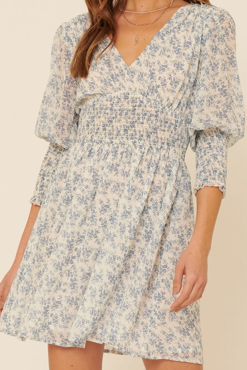 A Floral-print Chiffon Mini Dress Blue Zone Planet