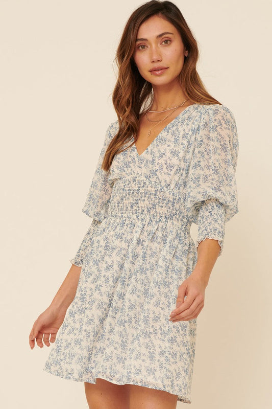 A Floral-print Chiffon Mini Dress Blue Zone Planet