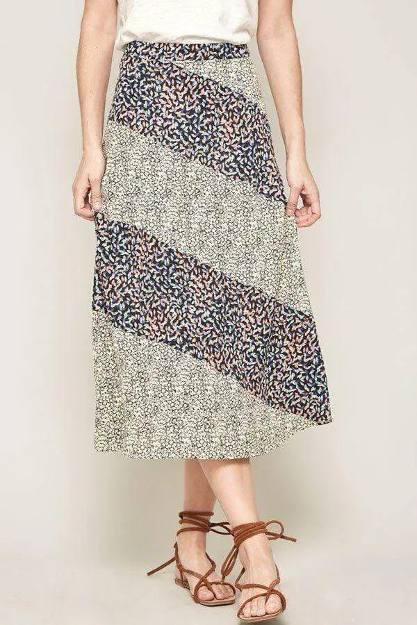 A Floral-print Woven Midi Skirt Blue Zone Planet