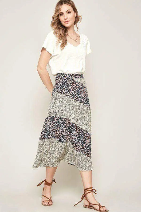 A Floral-print Woven Midi Skirt Blue Zone Planet