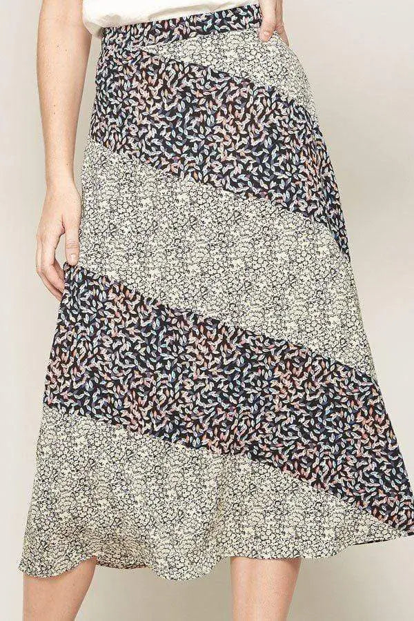 A Floral-print Woven Midi Skirt Blue Zone Planet