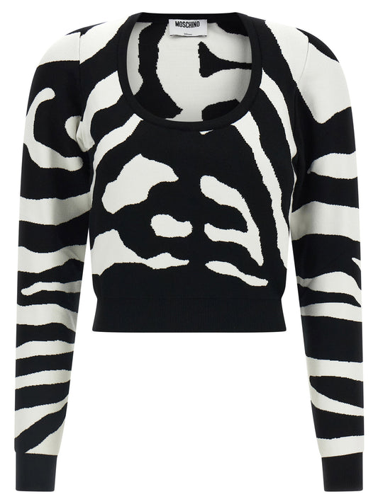 Moschino Zebra Intarsia Sweater-Topwear-[Adult]-[Female]-44 IT-Black-2022 Online Blue Zone Planet
