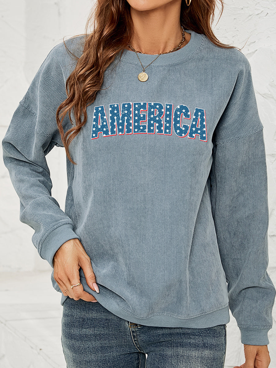 AMERICA Graphic Dropped Shoulder Sweatshirt BLUE ZONE PLANET