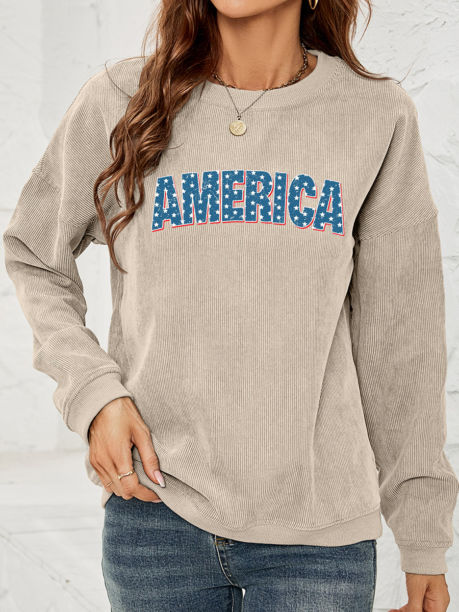 AMERICA Graphic Dropped Shoulder Sweatshirt BLUE ZONE PLANET