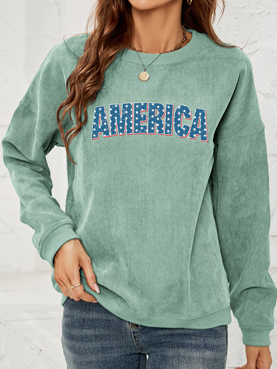 AMERICA Graphic Dropped Shoulder Sweatshirt BLUE ZONE PLANET