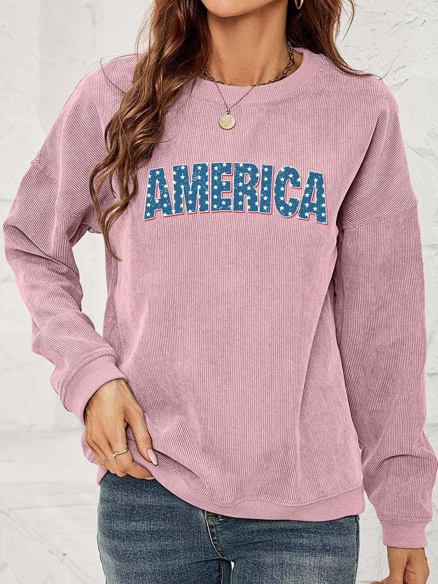 AMERICA Graphic Dropped Shoulder Sweatshirt BLUE ZONE PLANET