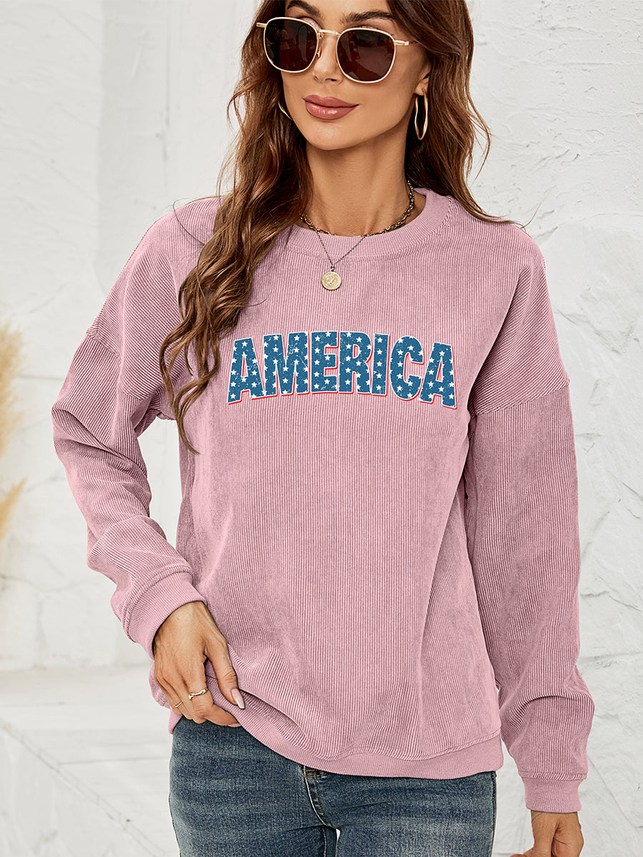 AMERICA Graphic Dropped Shoulder Sweatshirt BLUE ZONE PLANET