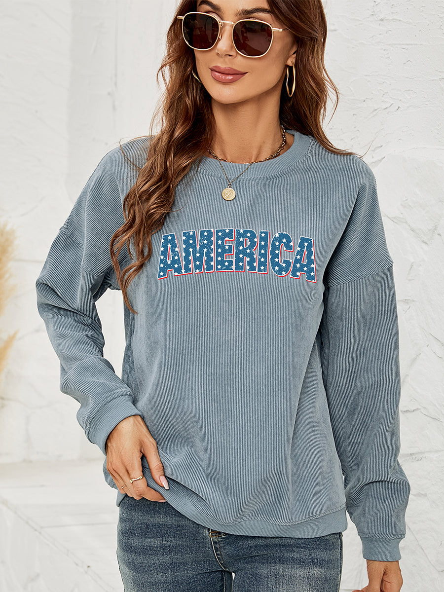 AMERICA Graphic Dropped Shoulder Sweatshirt BLUE ZONE PLANET