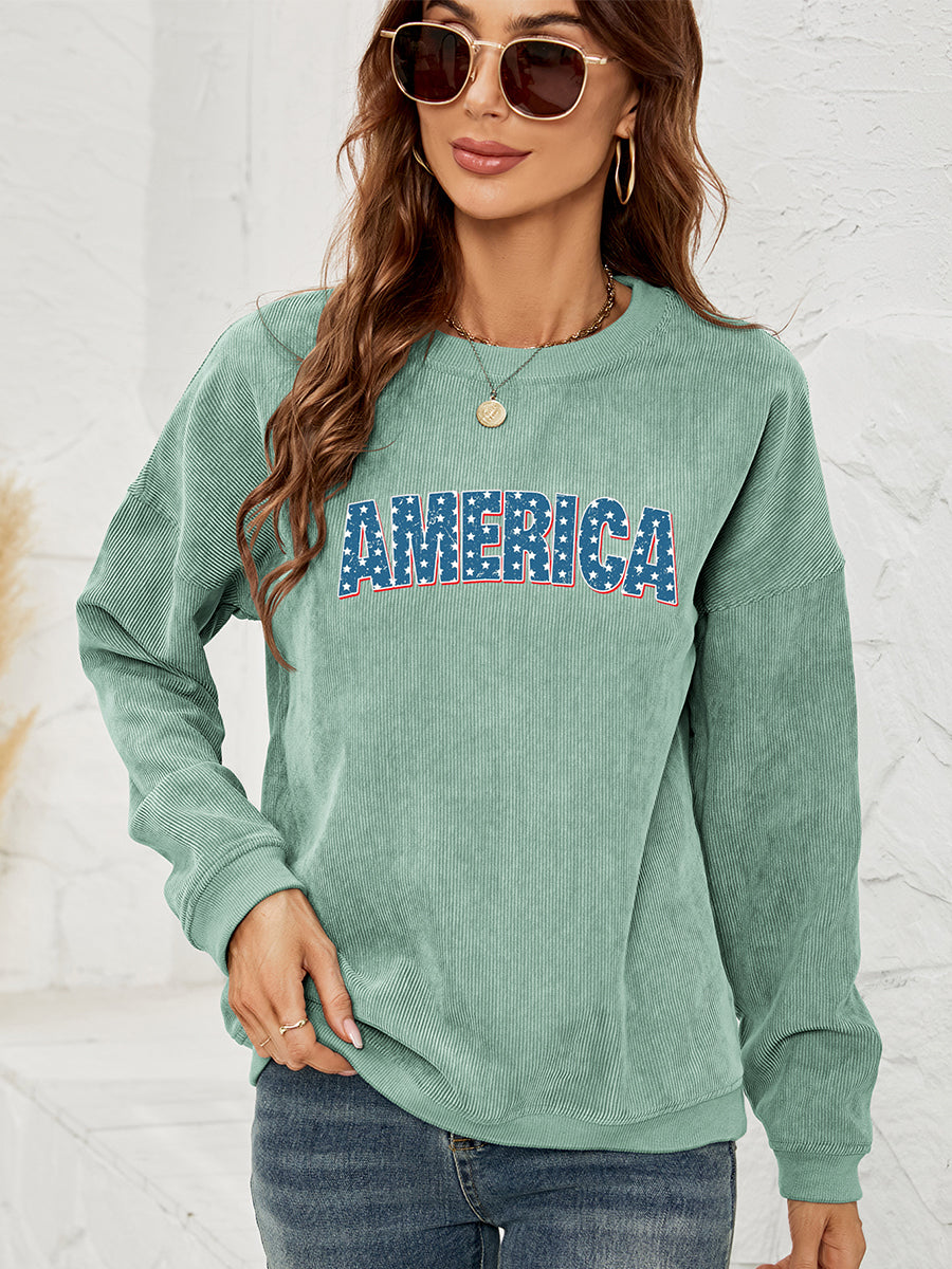 AMERICA Graphic Dropped Shoulder Sweatshirt BLUE ZONE PLANET